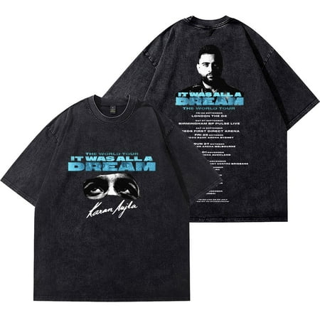 Karan Aujla Washed tshirt It Was All A Dream World Tour Tee Vintage Men Short Sleeve Casual Crewneck Tee