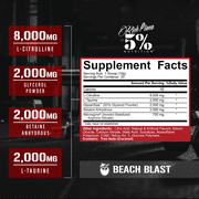 5% Nutrition Full AF Pre-Workout Stim-Free Powder Supplement, Caffeine-Free Max Pumps, 20 Servings (Beach Blast)
