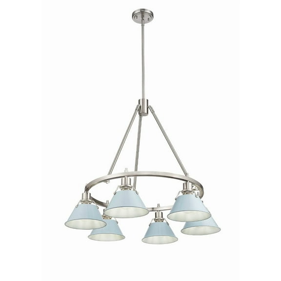 3306-6 PW-DB Golden Lighting Orwell - 6 Light Chandelier-20.38 Inches Tall and 29 Inches Wide-Pewter Finish-Dusky Blue Shade Color