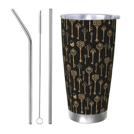 

Gaeub Keys Print 20-Ounce Stainless Steel Car Cup Tumblers Cups with Lids and Straw Coffee Cups for Adults Kids Home Car Office School Travel Party-Straw Three-piece Set