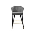 thumbnail image 6 of Maykoosh City Sleek Modern, Contemporary Velvet Upholstered Counter Height Stool with Channel Tufting and Gold Tipped, Black Metal Legs, Grey, 20" W x 21" D x 36.5" H-Color:Grey, 6 of 7