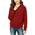 thumbnail image 2 of asjyhkr Girls Knitted Hoodies Long Sleeve Pullover Ribbed Soft Comfy Everyday Wear Teens 1/4 Button Fall Fashion Tops(5-6 Years,Red), 2 of 7