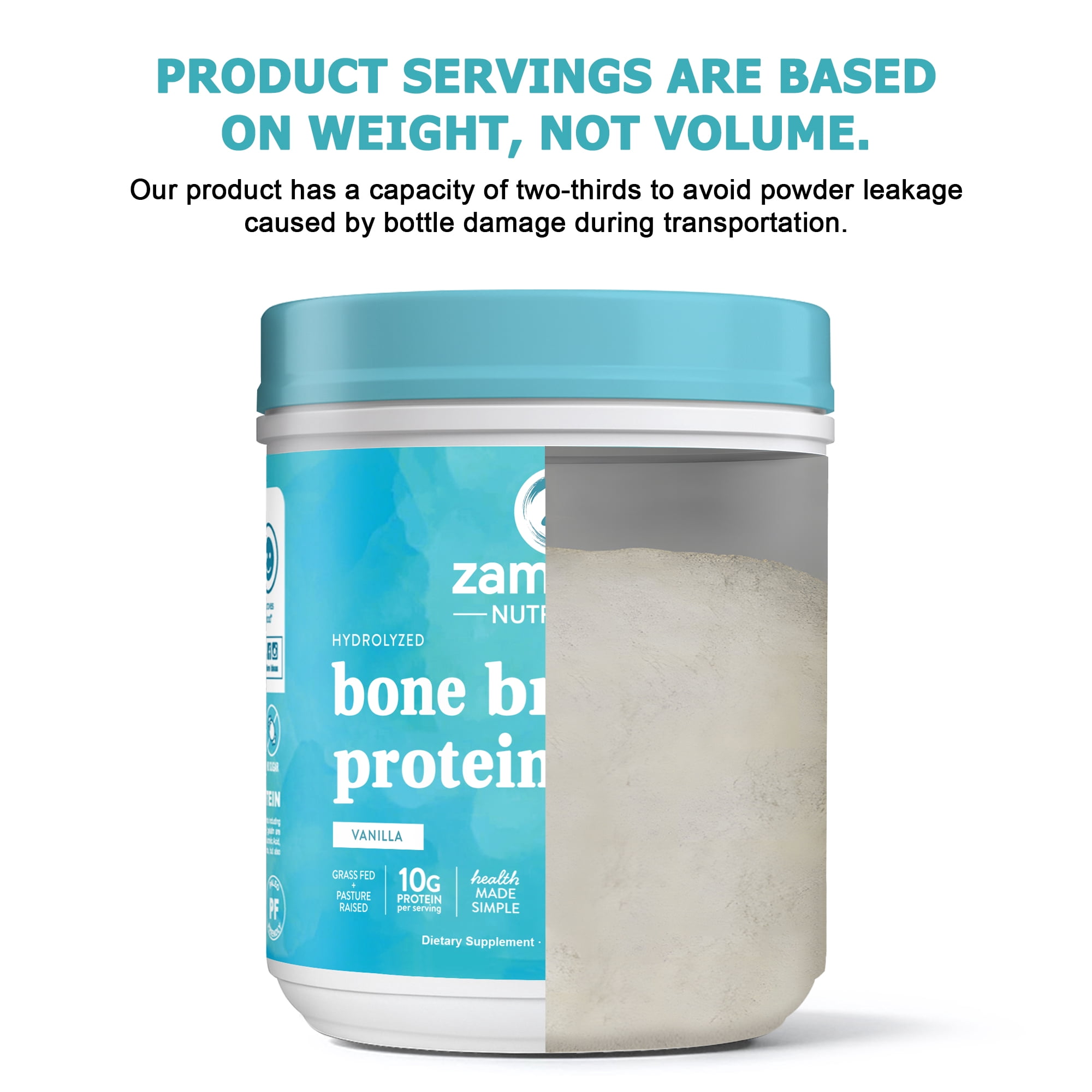 Zammex Bone Broth Protein Powder Vanilla 1 lb, Grass Fed Beef Bone Broth Powder With Collagen Peptides Type I & III, Keto Protein Powder, 41 Servings
