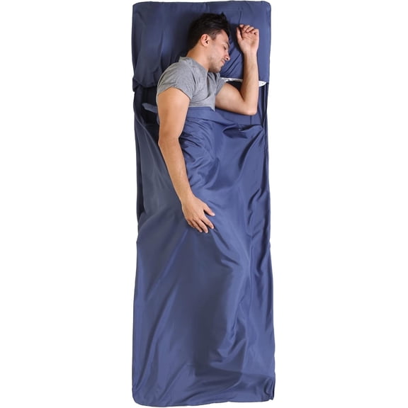 Asunby Sleeping Bag Liner, Updated Adult Sleep Sack & Travel Sheets with Foot Zipper, Lightweight and Portable Camping Sleeping Bag Liners - 82.67’‘x29.52 Navy Blue
