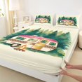 thumbnail image 4 of Castle Fairy Watercolor Camper Bed Sheets 4pcs for Teens, Leopard Campfire Forest King Sheets for Camping Theme Bedroom, Green Pink, 4 of 6