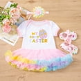 thumbnail image 6 of JAJAHO Infant Baby Girl Clothes Easter Toddler Kids 4 Piece Set Letter Print Short Sleeve Tutu Dress With Headband Shoes Leg Warmers 0-24 Months Holiday Celebration Versatile Outfit, 6 of 6