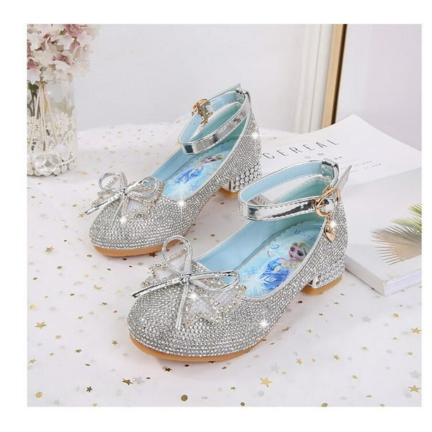Zapatos de princesa de Disney para niñas, zapatos de cuero coreanos congelados de cristal de tacón alto para niños, nuevos zapatos para puesta en escena de primavera, 24 plantillas de 16,5 CM Gao Jinjia LED