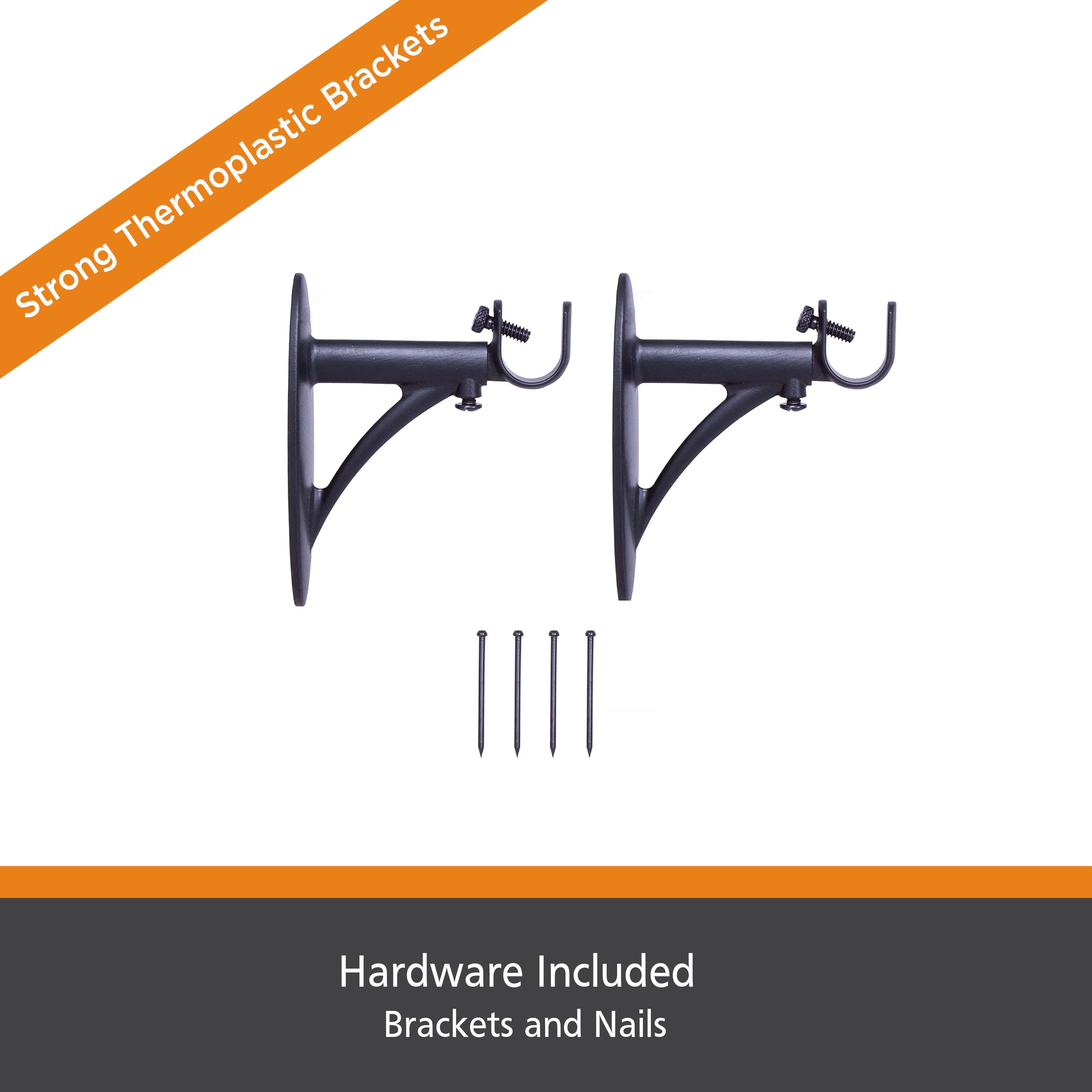 Kenney Fast Fit Easy Install 5/8" Diameter Adjustable 3-4" Curtain Rod Bracket, Black