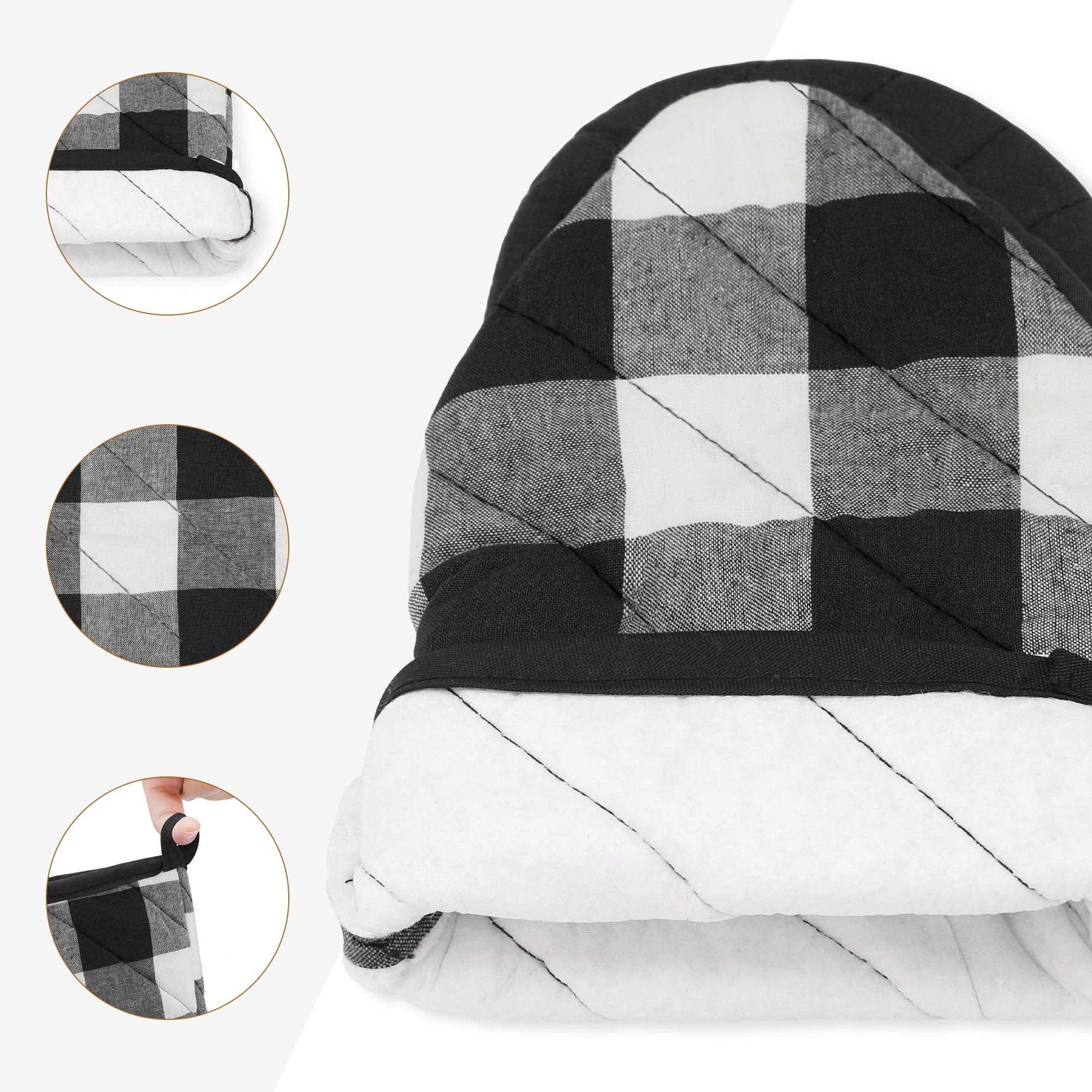 Unique Bargains 2pcs Soft Heat-Resistant Thick Cotton Lining Oven MittsBlack 11.4" x 5.9"