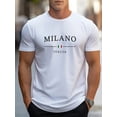 thumbnail image 2 of Men's Summer 100% Cotton Fashion MILANO Letter Printed Loose Large Casual Comfortable Round Neck Short Sleeve T-shirt Top, 2 of 10