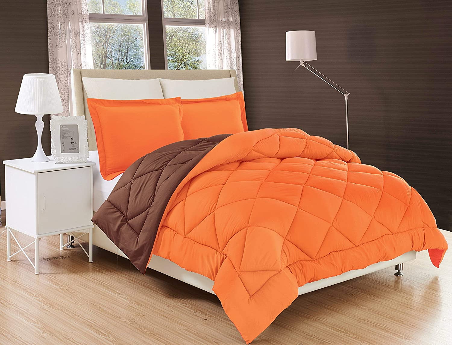 Reversible 3pc Comforter Set- Available In A Few Sizes And Colors ,  Full/Queen, Orange/Chocolate
