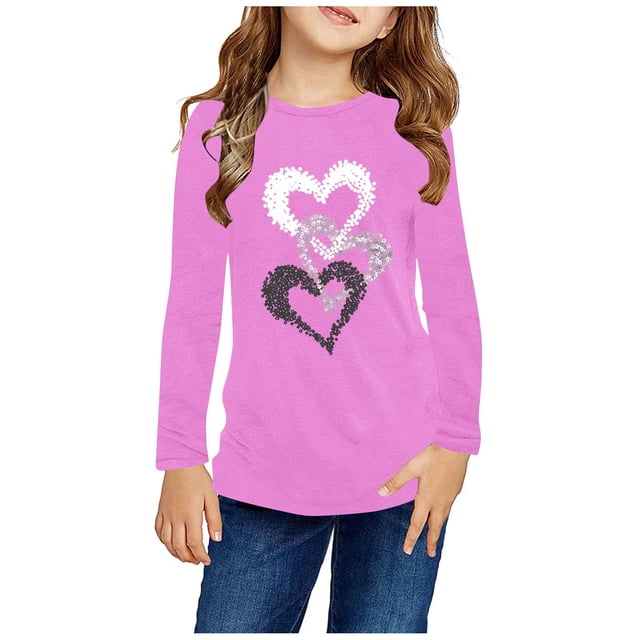 RXIRUCGD Chemises à Manches Longues pour Filles, Col Rond Mignon, Blouses Décontractées Élégantes (Rose, Taille : 4 Ans)