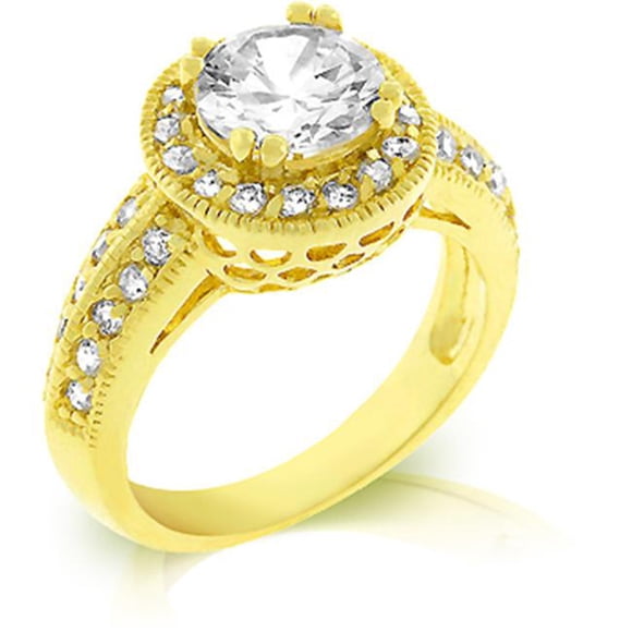 Kate Bissett R07949G-C01-09 18k Gold Plated Pave- Channel and Prong Set CZ Milligrain Fashion Ring in Goldtone - Size 9