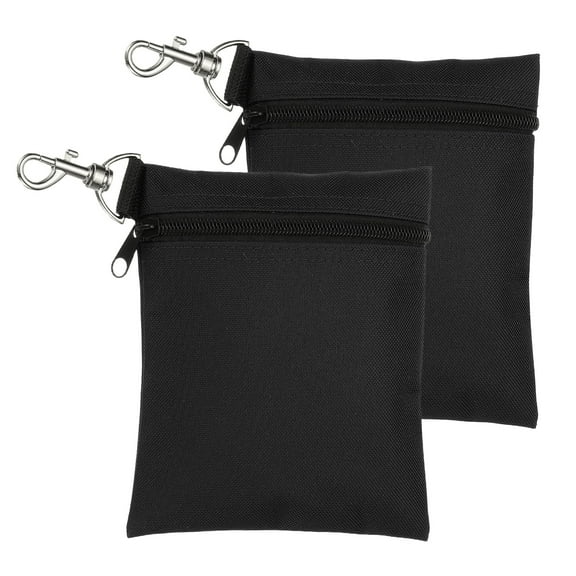Uxcell 2 Pcs Golf Tee Pouch 5.5" x 6.7" Professional Zipper Golf Tee Bag with Metal Lobster Claw Clip Black