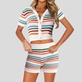 thumbnail image 2 of JFOPQVSM Crochet Sets Two Piece Women Summer Causal Knit Short Sleeve Button Down Shirt and Shorts Matching Set Jumpsuit, 2 of 5