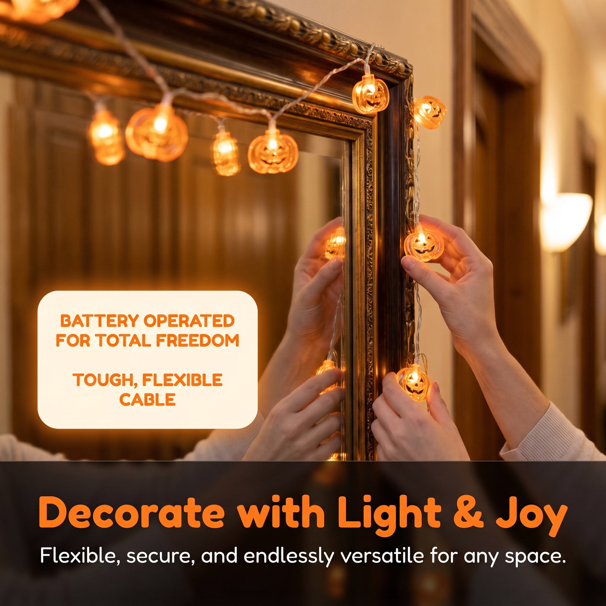 Unique Bargains Halloween Jack-O'-Lantern Fairy Light 4.9 ft Flat Pumpkin Battery Operated