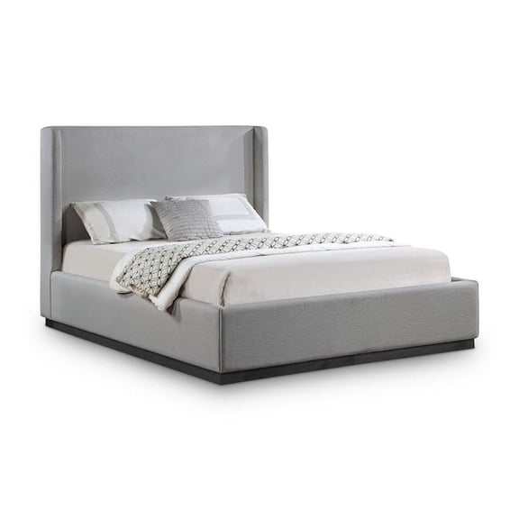Meridian Furniture Flynn Grey Linen Textured Fabric Queen Bed