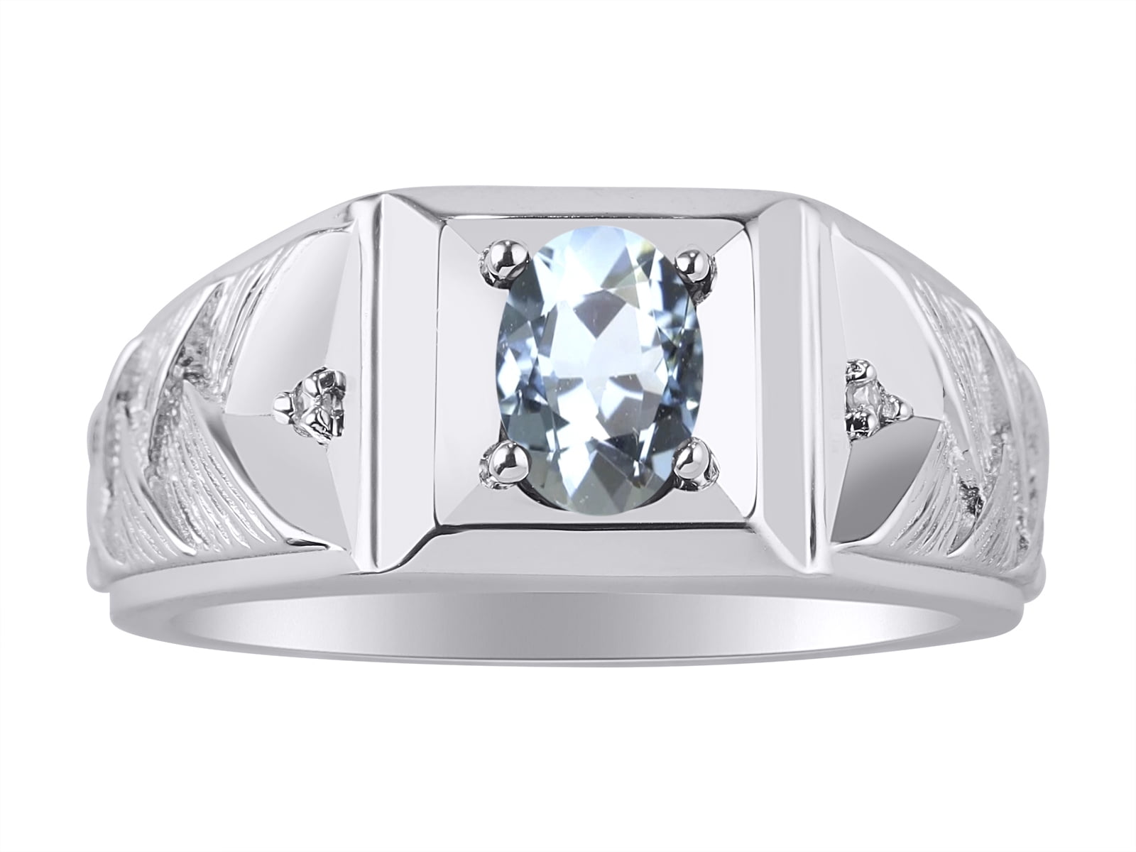 RYLOS Simply Elegant Beautiful Aquamarine & Diamond Ring March Birthstone 