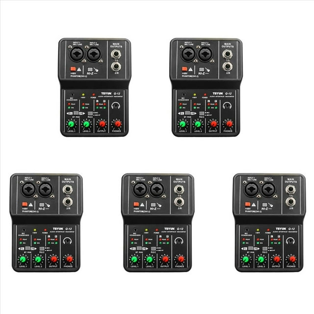 5X Tarjeta de Sonido Q-12 Mezclador de Audio Placa de Sonido Consola Interfaz de de Escritorio 4 Canales 48V Potencia Estéreo Tarjeta de Sonido para Ordenador