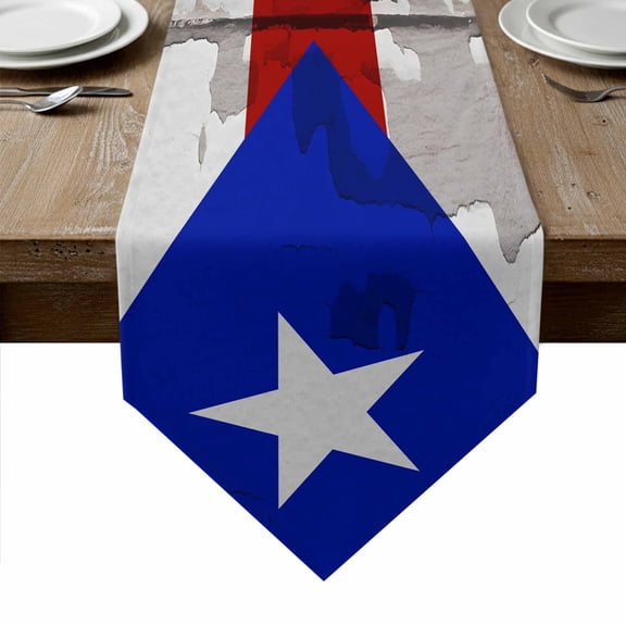 Puerto Rican Flag Table Runner Linen Burlap Table Runner 108 Inches Long Vintage Geometric Art Wooden Dresser Scarves for Kitchen Island Coffee Dining Room Party Wedding Holiday Decoration 13"x108"