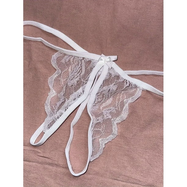 Tangas de encaje floral, bragas transparentes con entrepierna abierta y ribete festoneado, lencería y ropa interior sexy para mujer