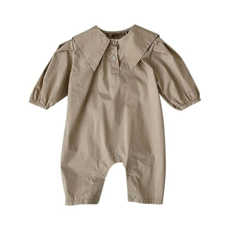 

JAKANYQ Bodysuits Baby Newborn Infant Girls Boys Solid Cotton Autumn Long Sleeve Collar Romper Jumpsuit Clothes Simple Stretchy