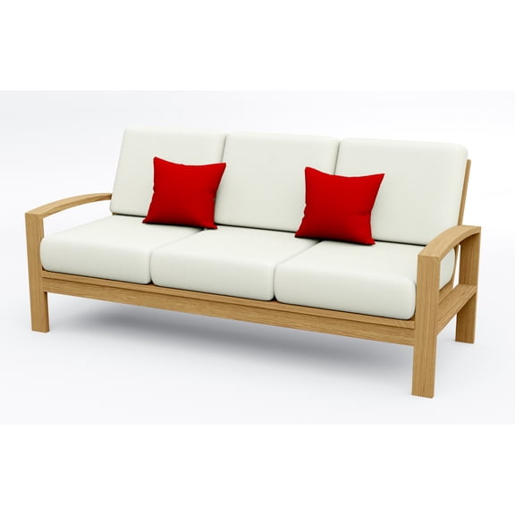 Madras Teak Wood 1 Pc Sofa Set: Sofa With Cushions in Outdoor Sunbrella Fabric #5404 Canvas Natural