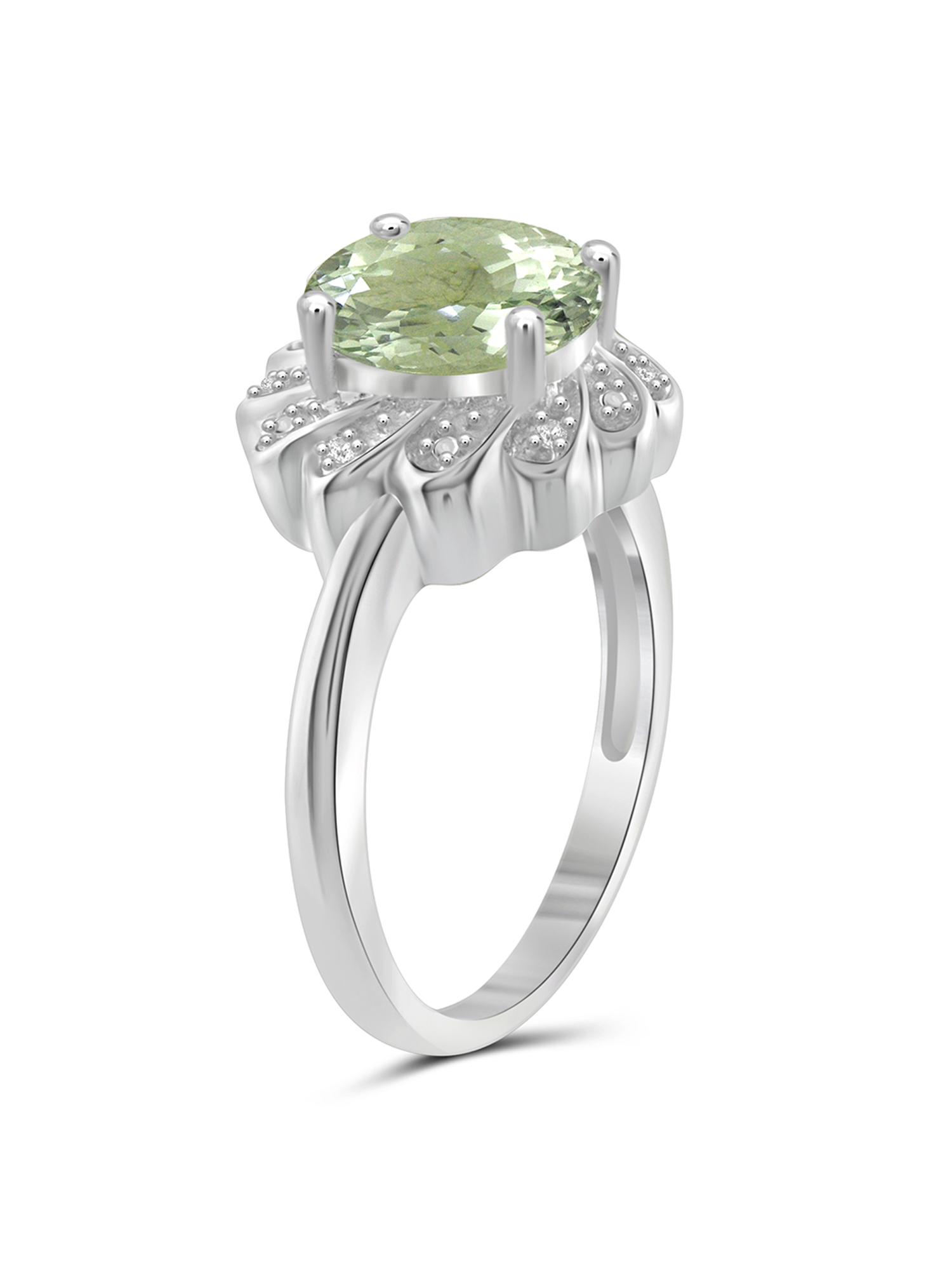 JewelersClub Green Amethyst Ring Birthstone Jewelry – 2.50 Carat Green Amethyst 0.925 Sterling Silver Ring Jewelry with White Diamond Accent – Gemstone Rings with Hypoallergenic 0.925 Sterling Silver