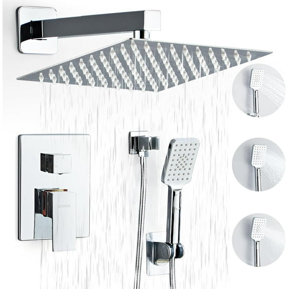 Shower System, Shower Faucet Set Complete Square Rain Shower Combo Set with 8 inch Rainfall Shower Head System Bathroom Wall Mounted 3-Setting Handheld Shower,Chrome