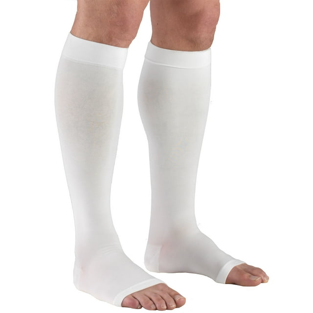 Truform Knee High Stockings, Open Toe: 20 - 30 mmHg, White, Large