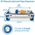 thumbnail image 2 of IDL Packaging 18" Manual Label and Tape Dispenser, 2" and Up Core Size, Adjustable Roll Width - Tabletop & Wall-Mounted Multi Roll Holder, 2 of 7
