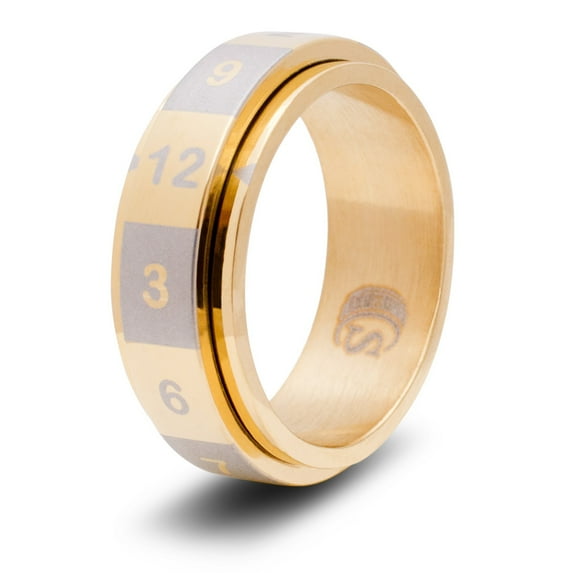 CritSuccess d12 Dice Ring with 12 Sided Die Spinner (Size 12.5 - Stainless Steel - Gold)