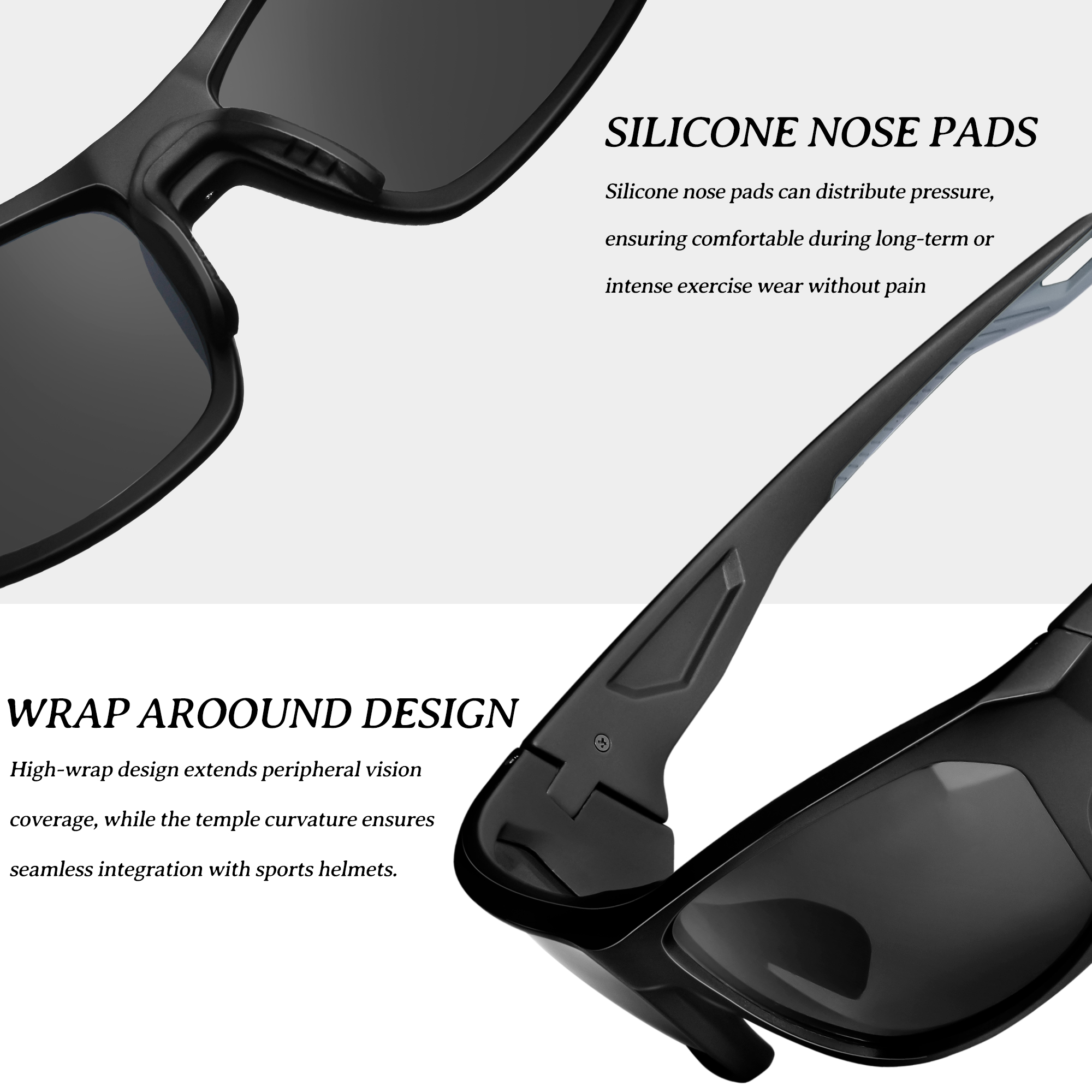 Joopin Polarized Wraparound Sport Sunglasses, Black photo 2