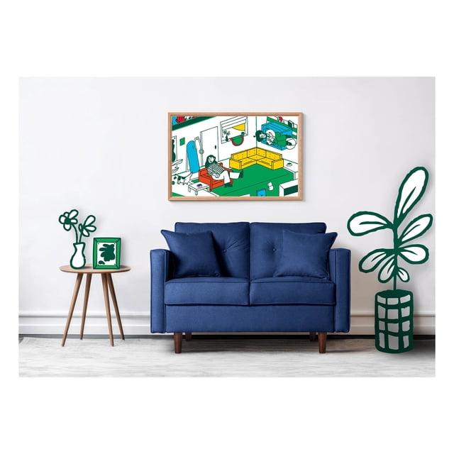 Sofá Love Seat 2 Plazas De Lino Azul Modelo Marzana