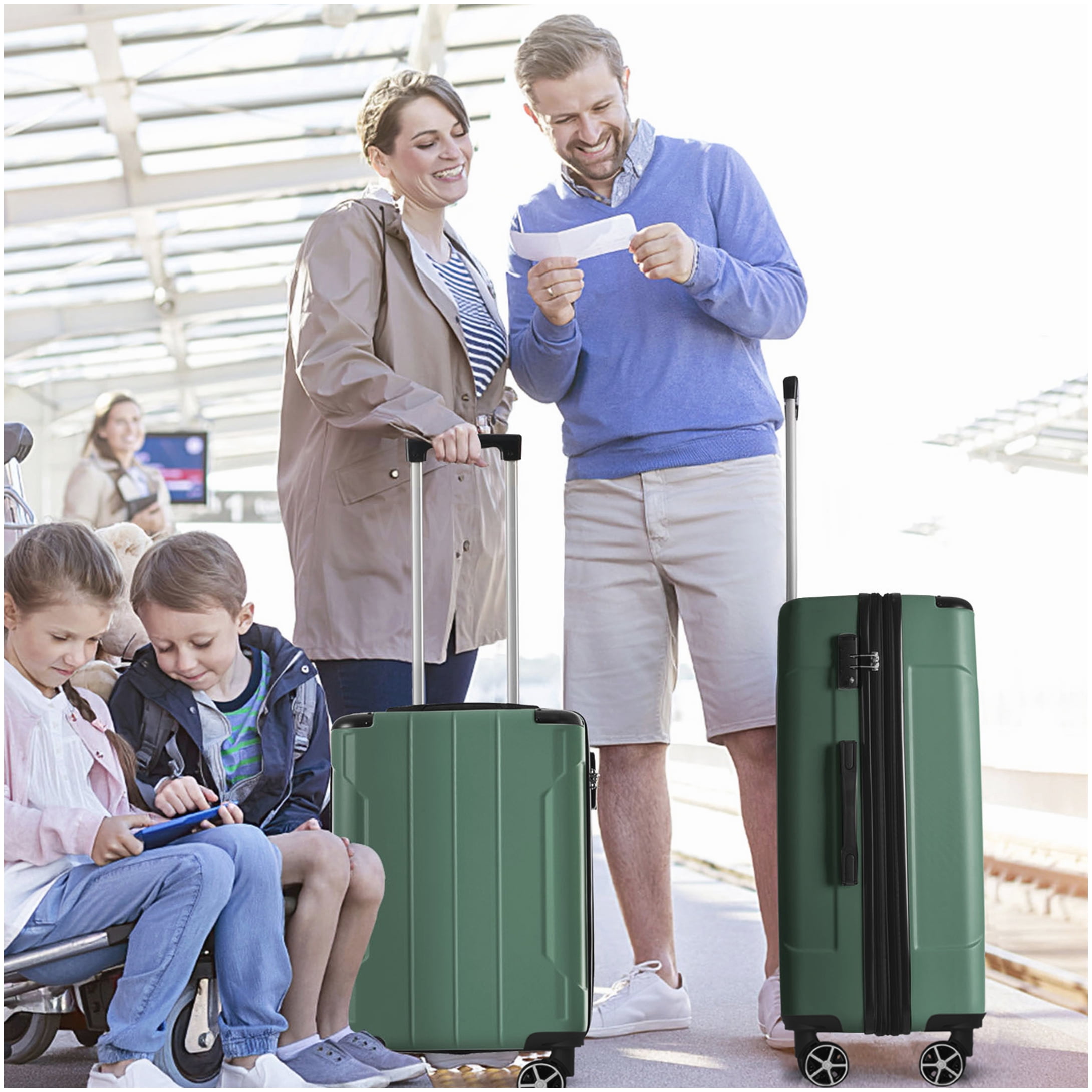 Lightweight ABS Hardshell Suitcase, 28" Expandable Check-In Luggage with Double Spinner Wheels & TSA Lock - Green