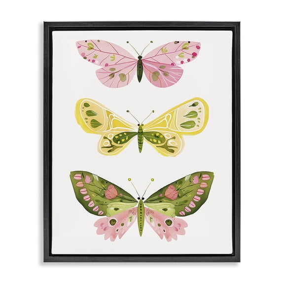 Stupell Industries Minimalist Pastel Butterfly Trio Black Floating Frame Canvas Art, 17 x 21, by LSR Design Studio