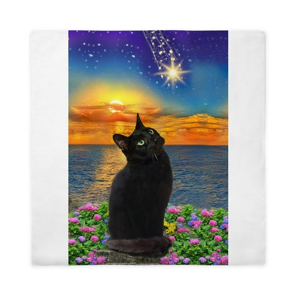 CafePress - Black Cat Star Gazing - Queen Duvet