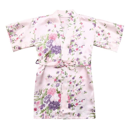 

ZHUASHUM Toddler Baby Kid Girls Floral Silk Satin Kimono Robes Bathrobe Sleepwear Clothes