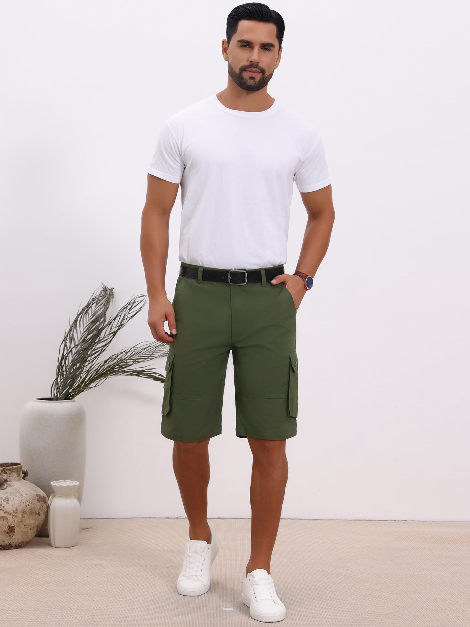 DARING DIVA Men's Short Pants Cotton Casual Camping Fishing Cargo Shorts 38 Olive Green