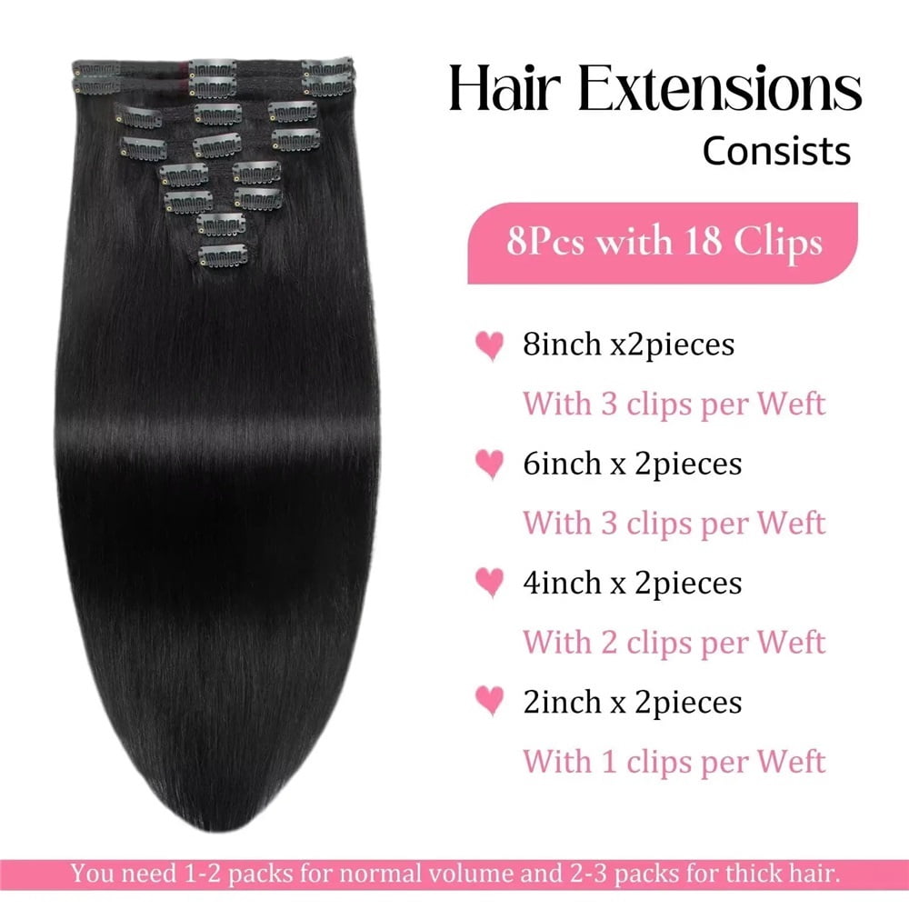 Straight Clip in Hair Extensions Real Human Hair Black Clip ins 100% Brazilian Remy