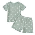 thumbnail image 1 of Hiiyo Girls Summer Outfits Bow Print Ribbed Short Sleeved Top Shorts Set, 1 of 8