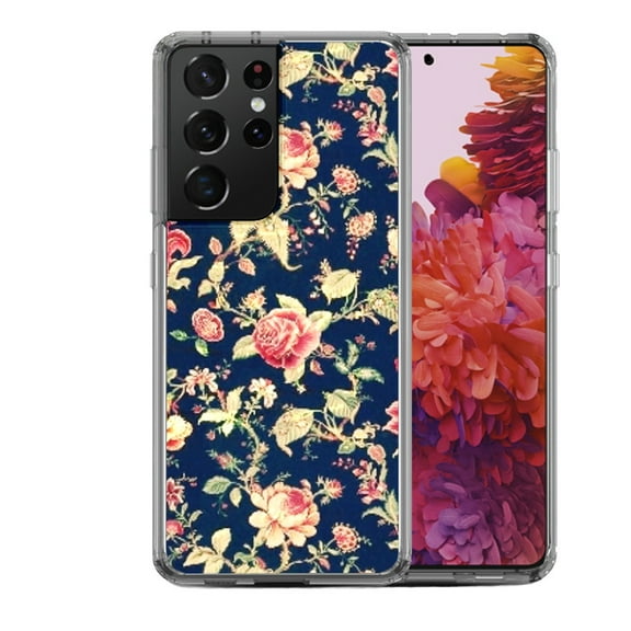 Shockproof Hybrid Bumper Phone Case for Samsung Galaxy S21 Ultra, by OneToughShield ® - Floral Garden