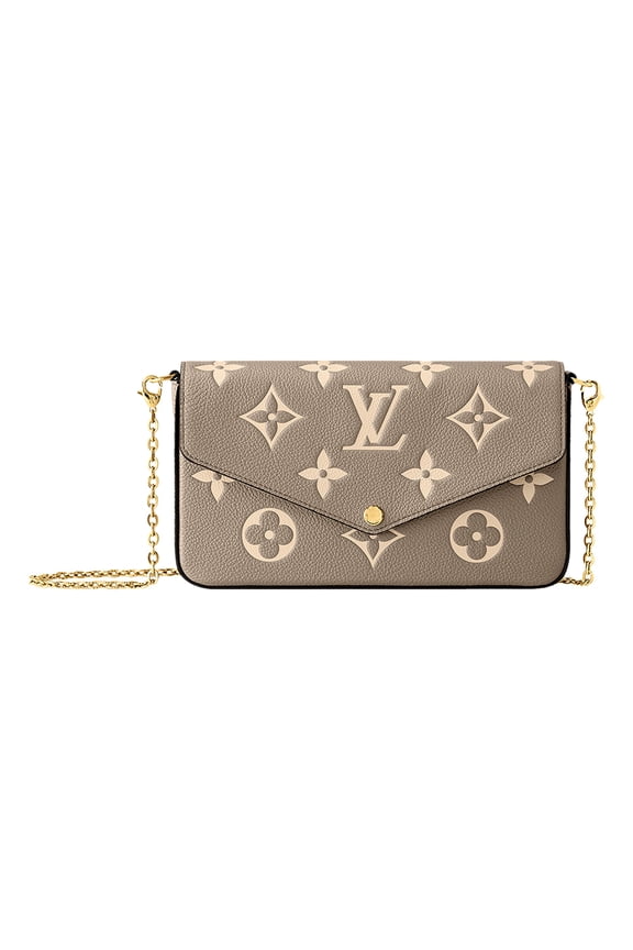 Pre-Owned Louis Vuitton Pochette Felicie Monogram Empreinte Leather Crossbody Handbag Purse in Gray