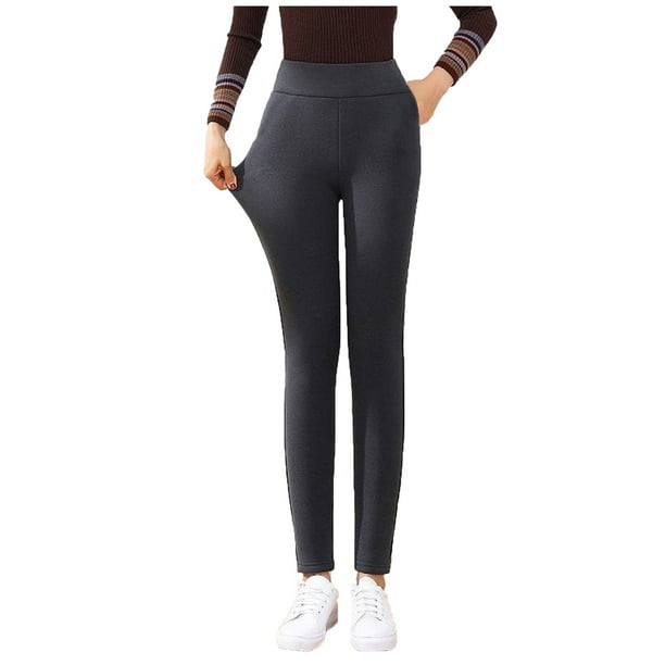 Leggings gruesos de lana de cachemira para mujer: cortavientos, cintura alta, corte recto, pantalones cálidos de invierno, fibra de poliéster, tallas S-XXXXXL