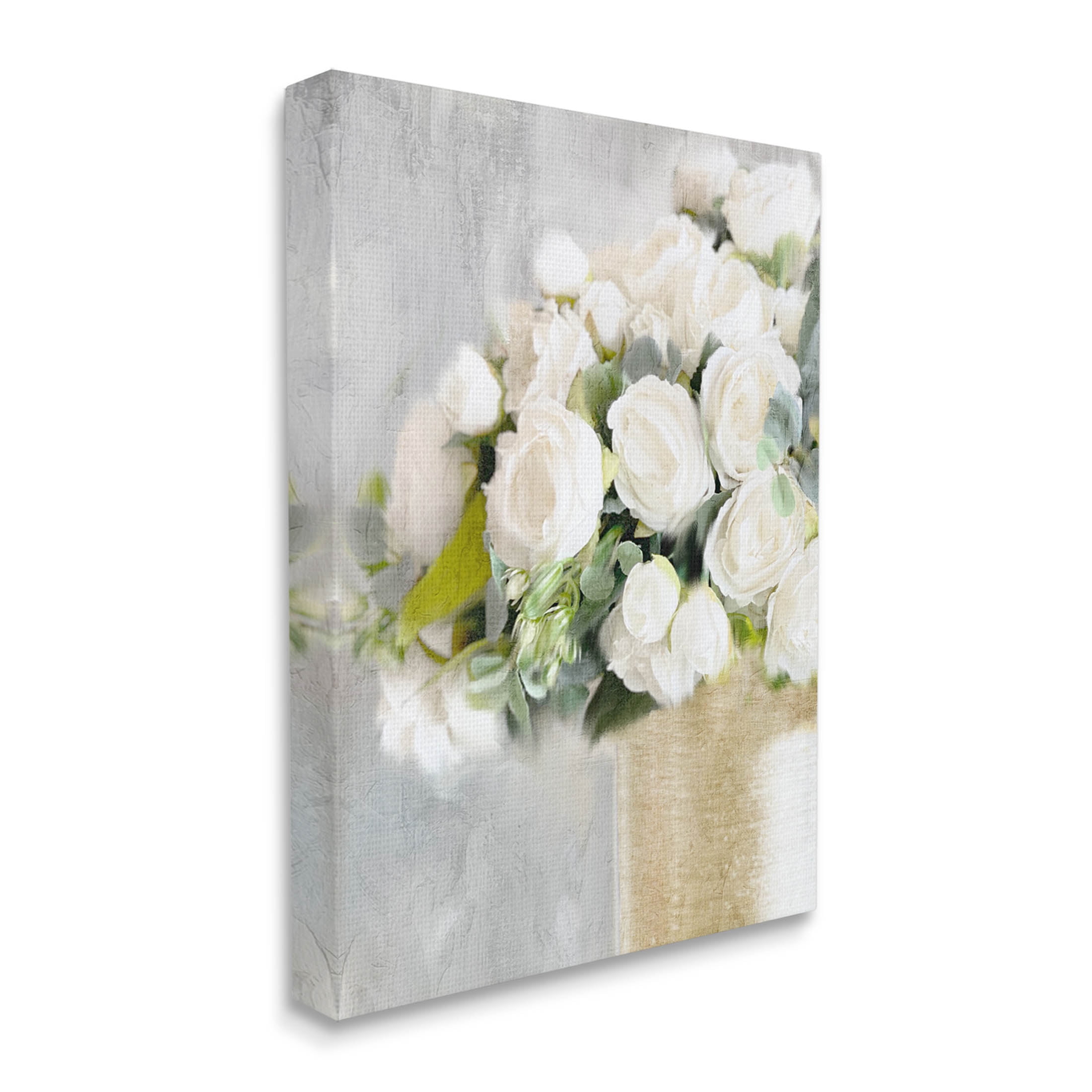 Romantic White Roses Arrangement Botanical & Floral Graphic Art Gallery Wrapped Canvas Print Wall Art