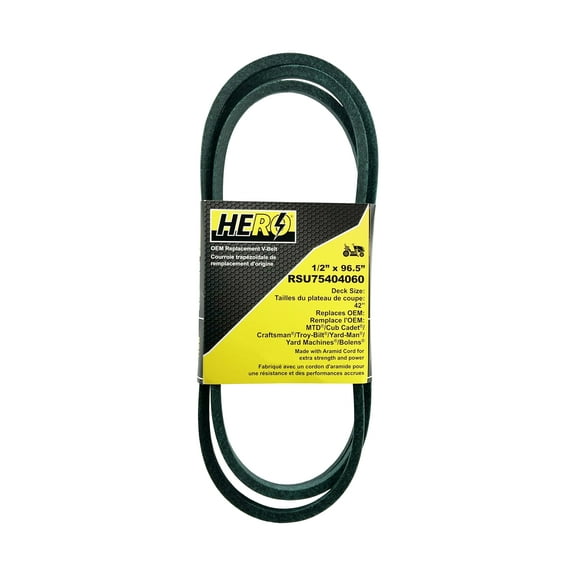 HERO OEM Aramid Kevlar Replacement Belt for Cub Cadet 75404060 - Fits John Deere, MTD - 1/2" x 96-1/2"