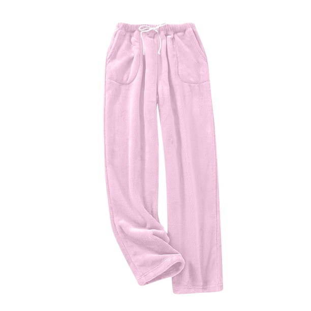 Pantalones informales de felpa cálidos y lisos para mujer: pantalones de pijama holgados, cintura alta, cinturilla elástica, poliéster, tallas S-XXXL