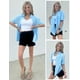 thumbnail image 3 of Blusa HOTOUCH para mujer, cuello en V, manga corta, 100% algodón, azul cielo, 3 of 7