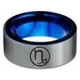 thumbnail image 2 of Tungsten Horoscope Capricorn Band Ring 8mm Men Women Comfort Fit Blue Flat Cut Brushed Gray Polished, 2 of 4