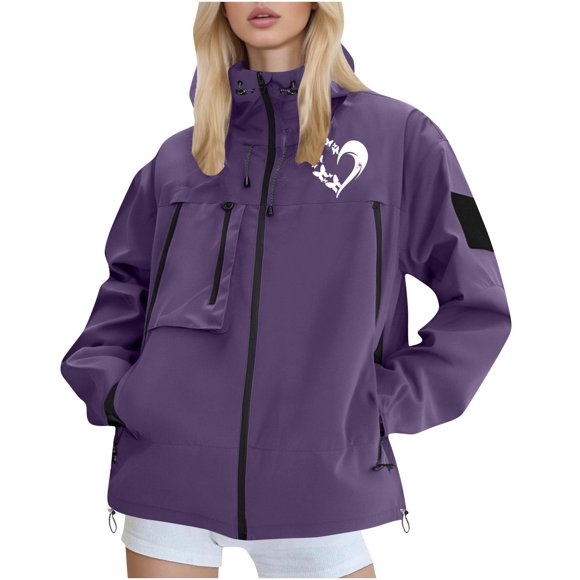 Fall Saving! srobpty Women's Long Sleeve Windbreaker Jacket, Women Men Rain Jacket Water Proof Breathable Thin Bicycle Raincoat Travel Cycling Jacket Outdoor Jacket Windbreaker with Hood Purple, L